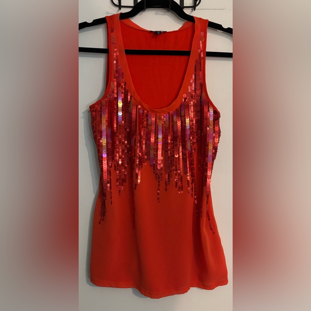 Express Womens XS Red Sequin Racerback‎ Scoop Neckline Tank Party Shimmer Glitz